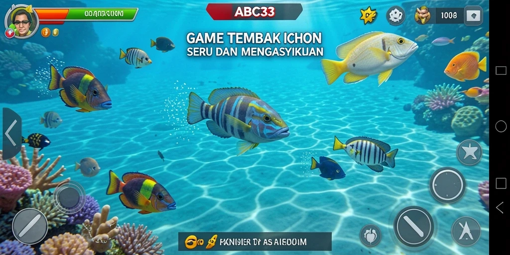Tampilan gameplay seru menangkap ikan di bawah laut.