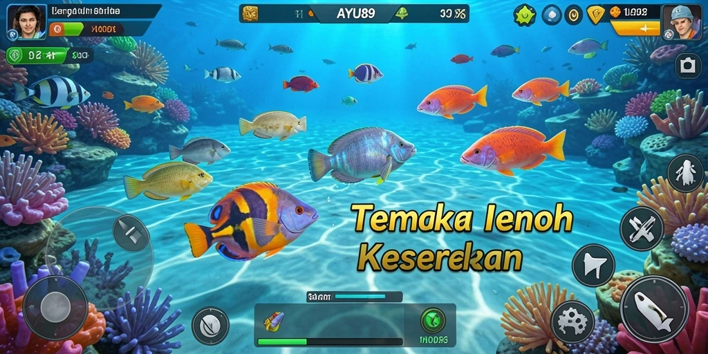 Tampilan gameplay AYU89 yang seru saat menangkap ikan.