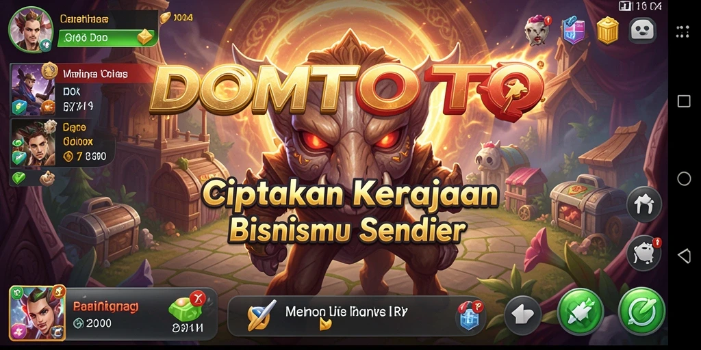 Tangkapan layar gameplay DOMTOTO menampilkan suasana membangun bisnis yang menarik.