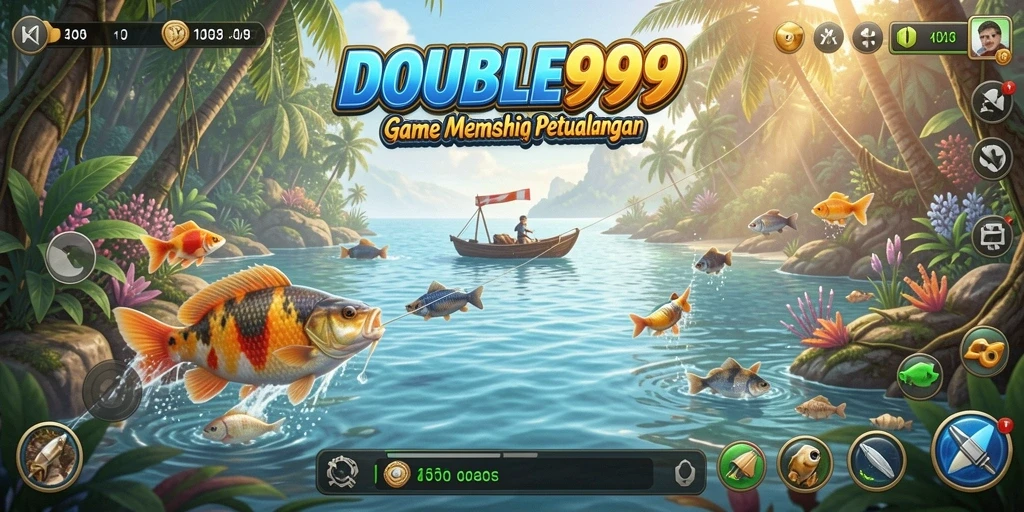 Tampilan gameplay seru saat memancing di lautan.