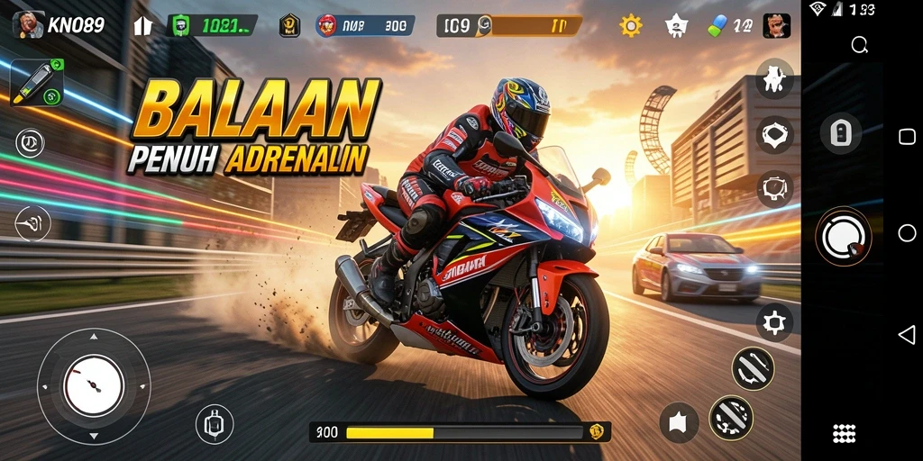 Tampilan gameplay KNO89 dengan balapan motor yang mendebarkan.