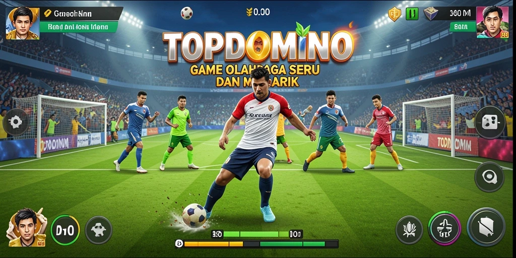 Tampilan gameplay seru dari TOPDOMINO dengan berbagai karakter olahraga.