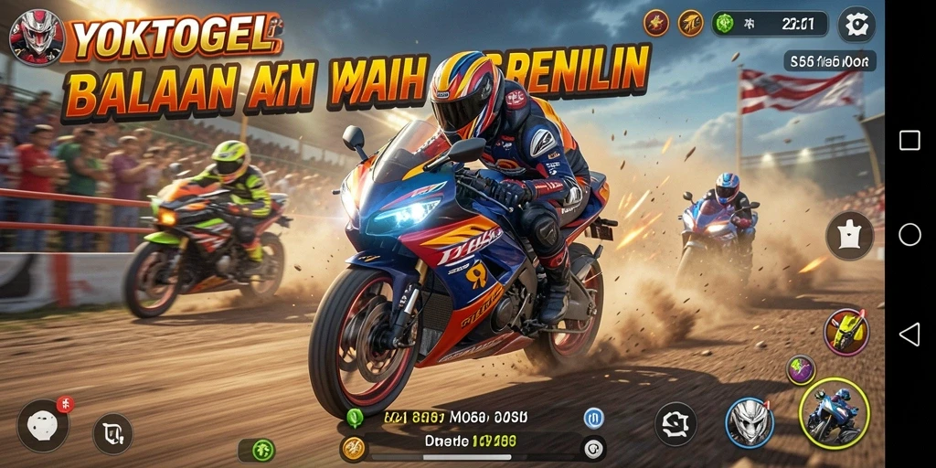 Tampilan gameplay YOKTOGEL dengan motor balap yang cepat dan lintasan menantang.