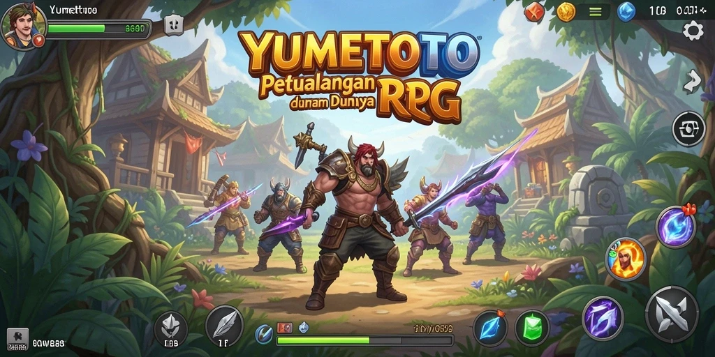 Tampilan menarik gameplay RPG YUMETOTO dengan pertarungan seru.